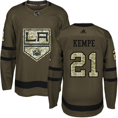 Adidas Kings #21 Mario Kempe Green Salute to Service Stitched Youth NHL Jersey